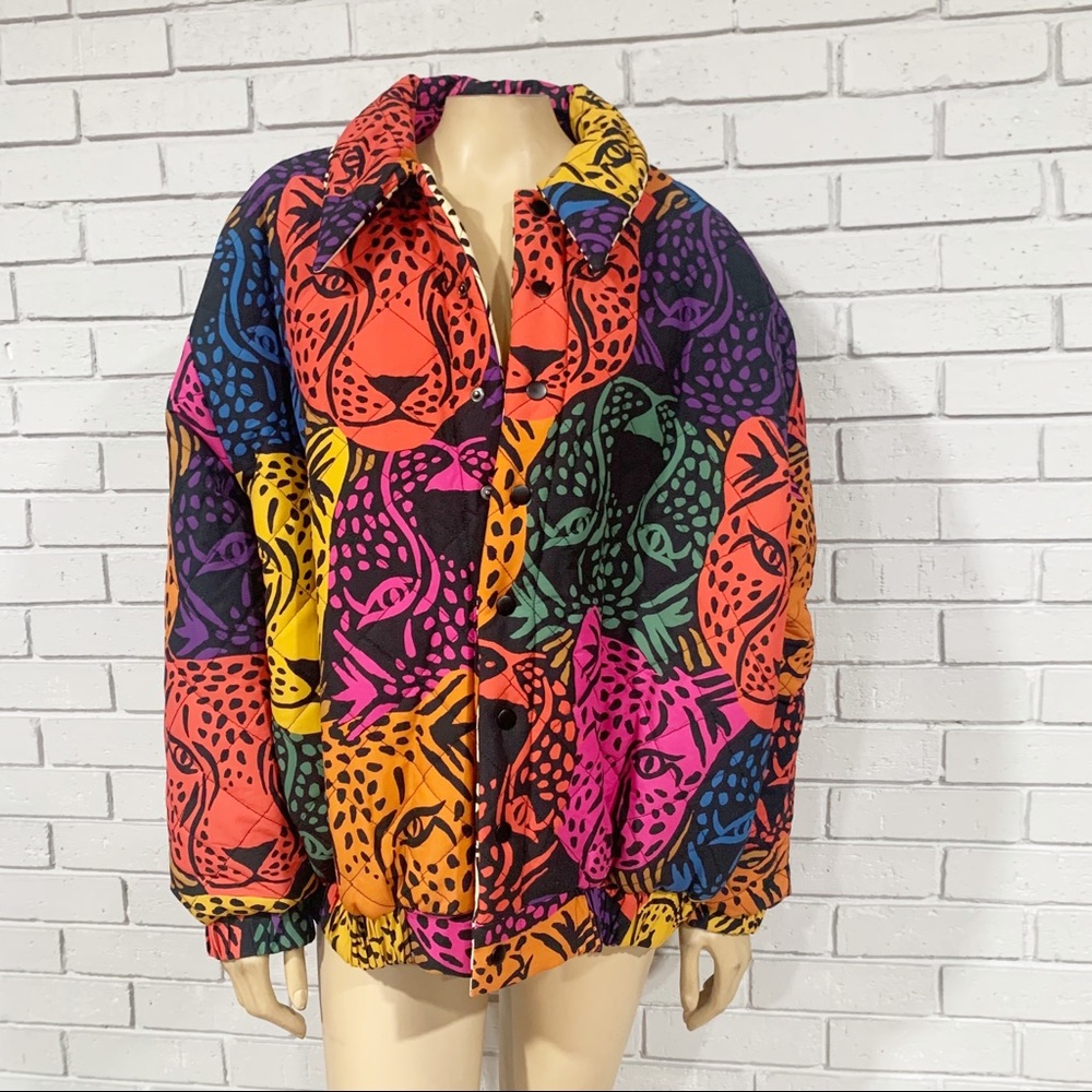 Farm Rio Midnight Leopards Reversible Puffer Jacket LARGE